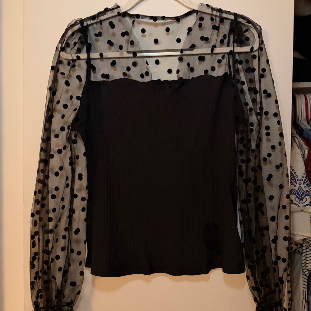 ROMWE Black Sheer Polka Dot Blouse